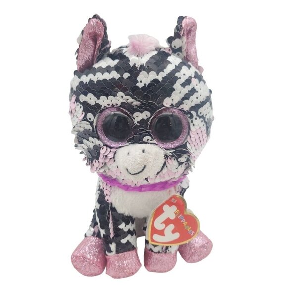 Ty Beanie Babies 36672 Flippables Regular Zoey The Zebra Sparkle Pink Black‎ 6" - Picture 1 of 6